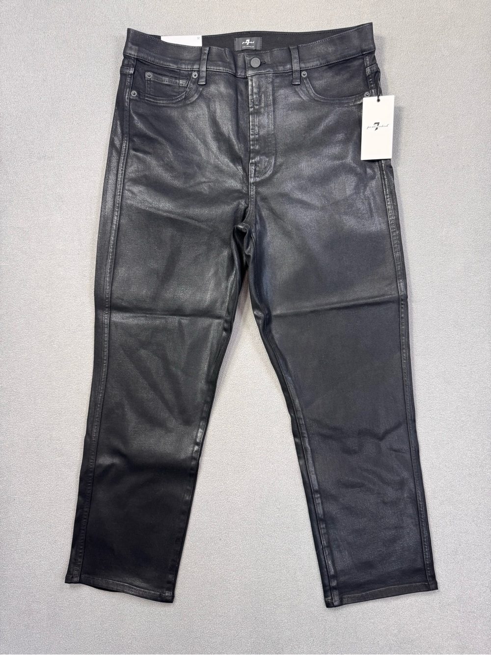 7 For All Mankind Coated High Waist Cropped Straight Black Jeans Matte Sheen, 32 - Picture 5 of 16